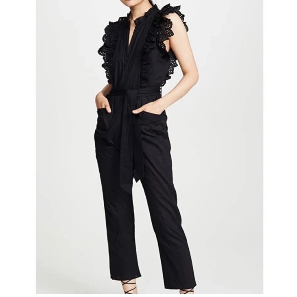 Apiece Apart Limon Eyelet Ruffle Black Jumpsuit Womens 2